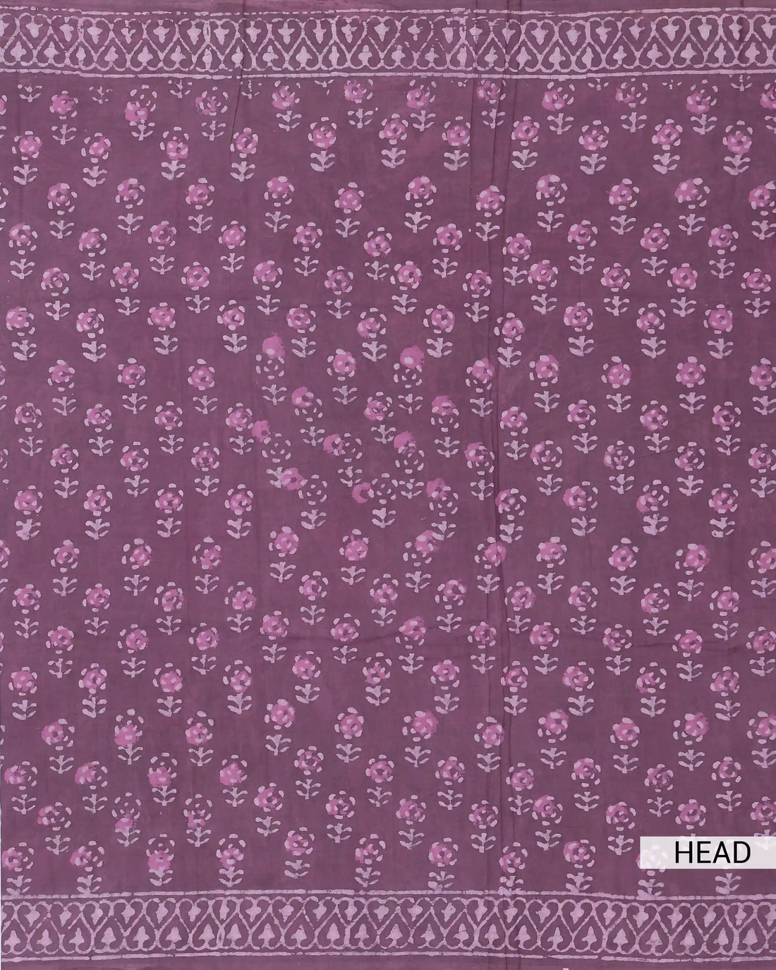 Dabu Hand Block Printed Pure Cotton Saree with Floral Buti Motifs and Traditional Border - Purple