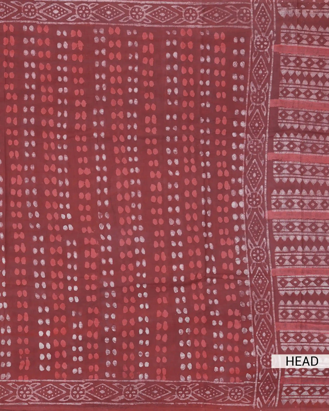 Dabu Print Pure Cotton Saree with Traditional Dot Pattern and Intricate Printed Border - Maroon