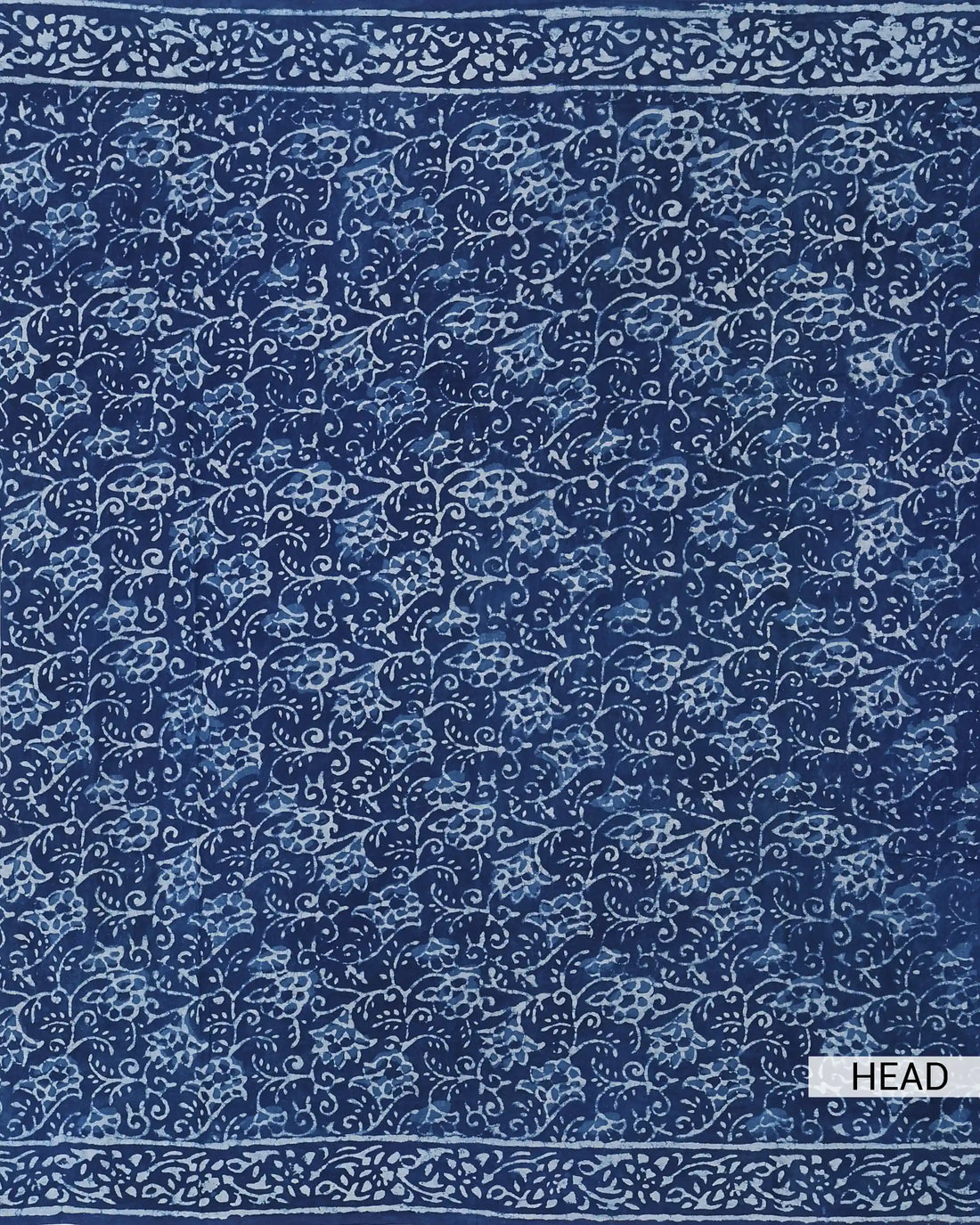 Dabu Print Pure Cotton Saree with Intricate Floral Motifs and Printed Traditional Border - Blue