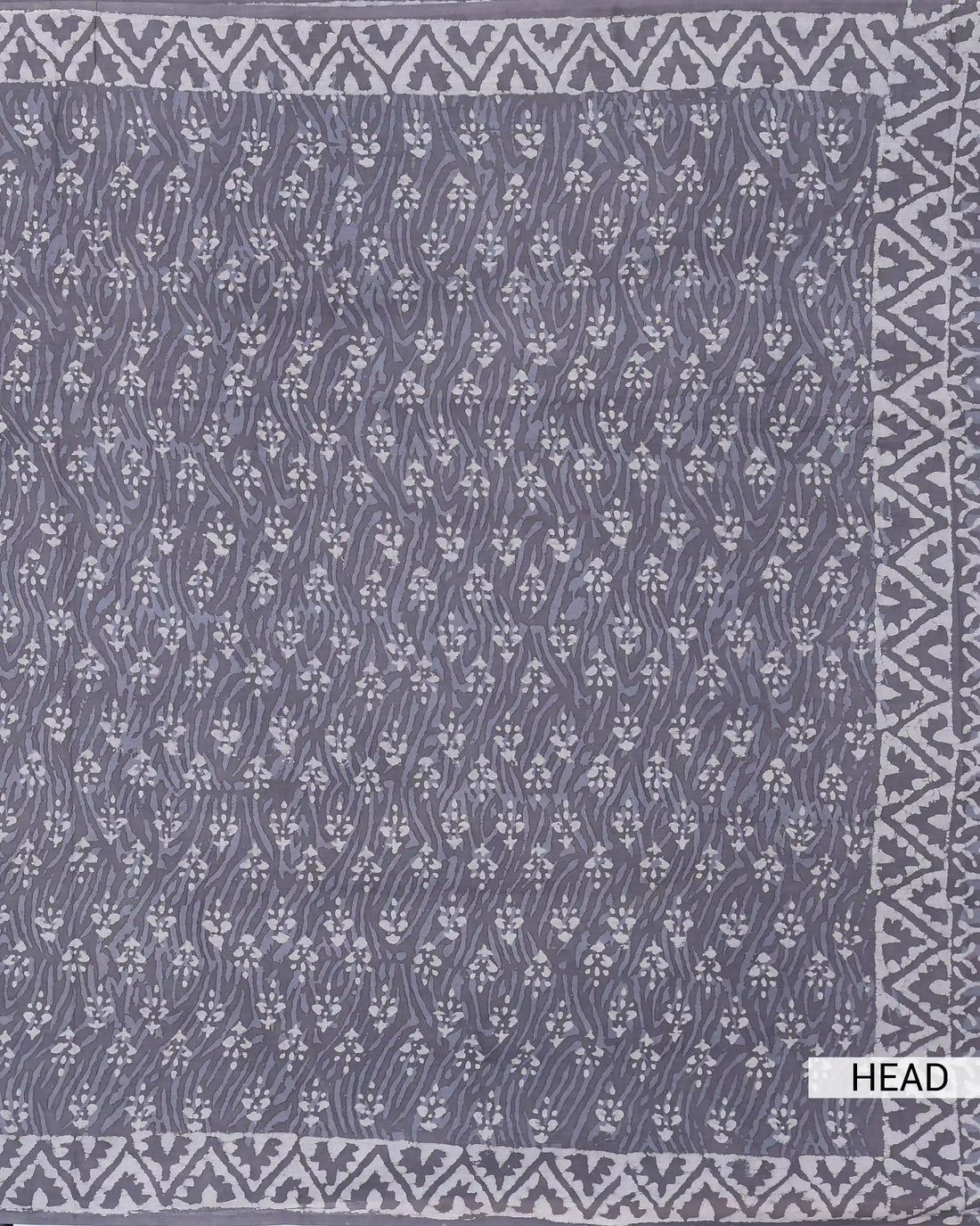 Dabu Print Pure Cotton Saree with Intricate Floral Vine Motifs and Traditional Geometric Border - Grey