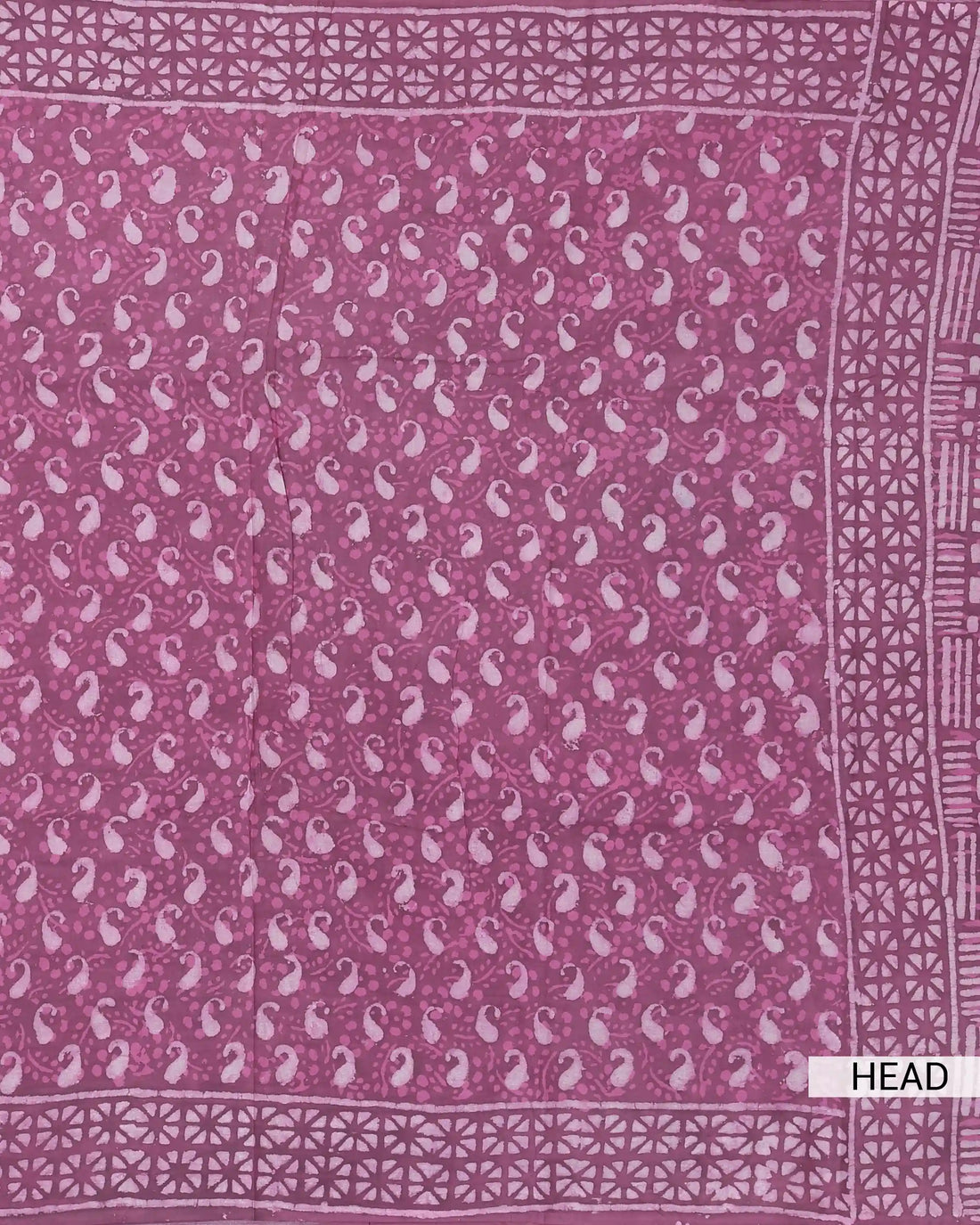Dabu Print Pure Cotton Saree with Traditional Paisley Motifs and Geometric Border - Onion Pink