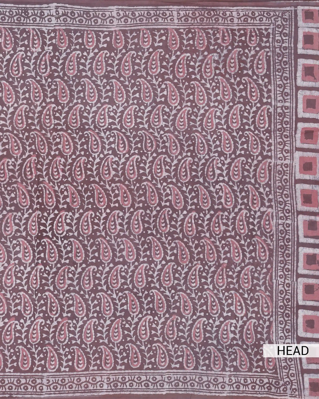Dabu Print Pure Cotton Saree with Traditional Paisley Motifs and Hand Block Printed Border - Purple