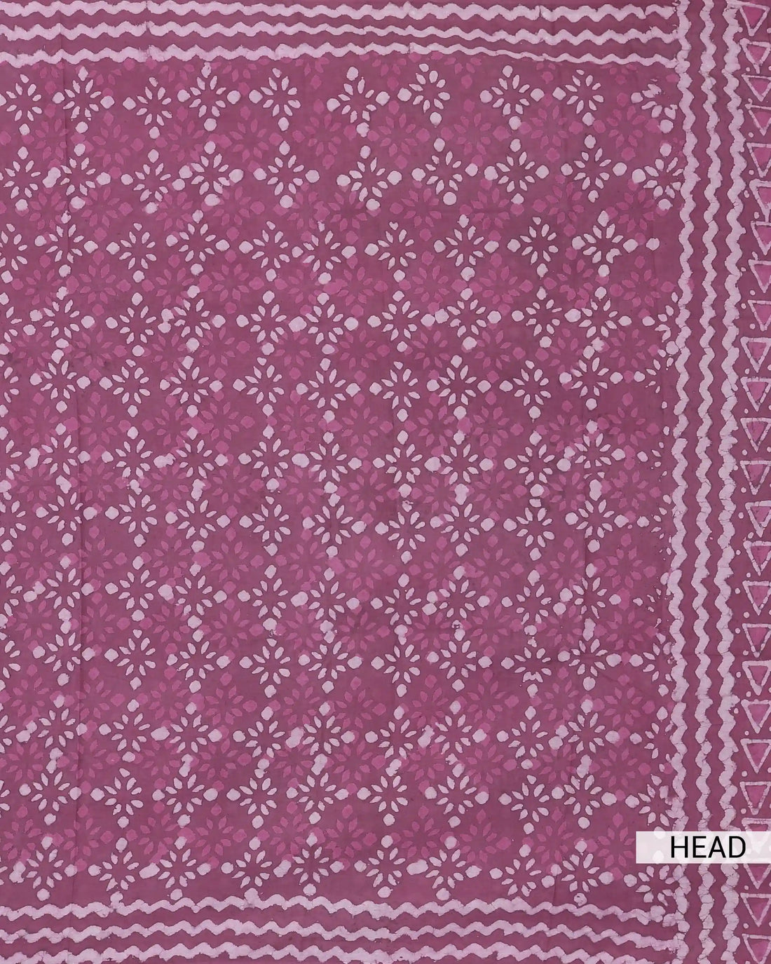 Hand Block Dabu Printed Pure Cotton Saree with Floral Motifs and Zigzag Border - Onion Pink