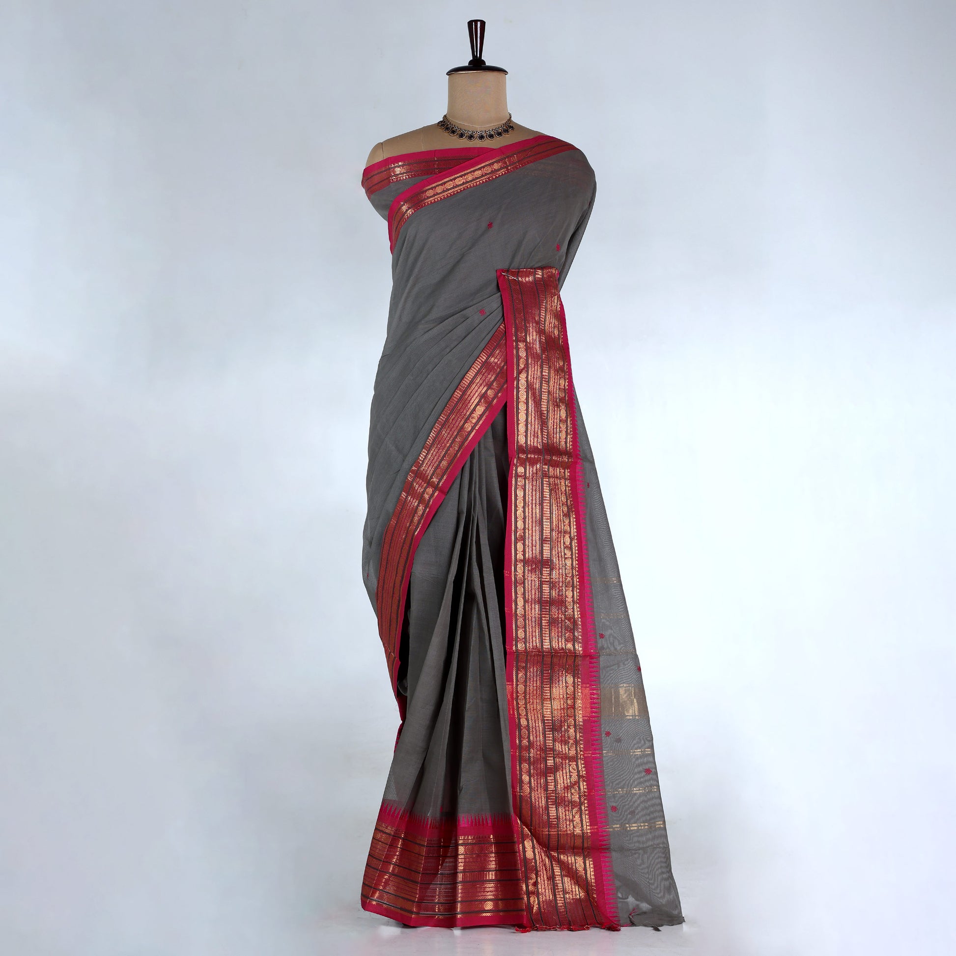 Grey Kanchi Cotton Saree for Women | Festive Traditional Collection | Jeyachandran -Full View

