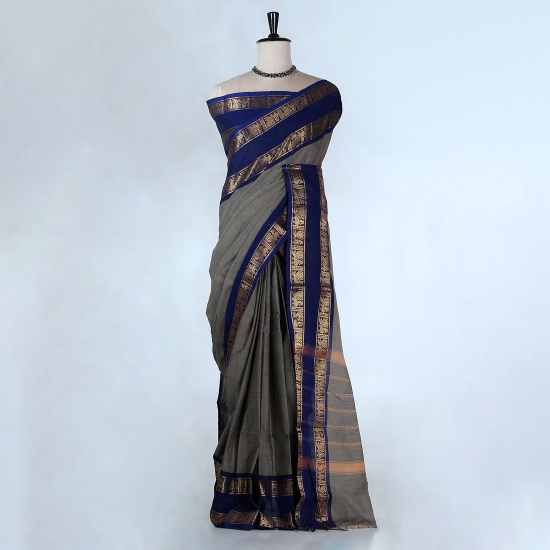 Grey Kanchi Cotton Saree for Women | Festive Traditional Collection | Jeyachandran -Full View
