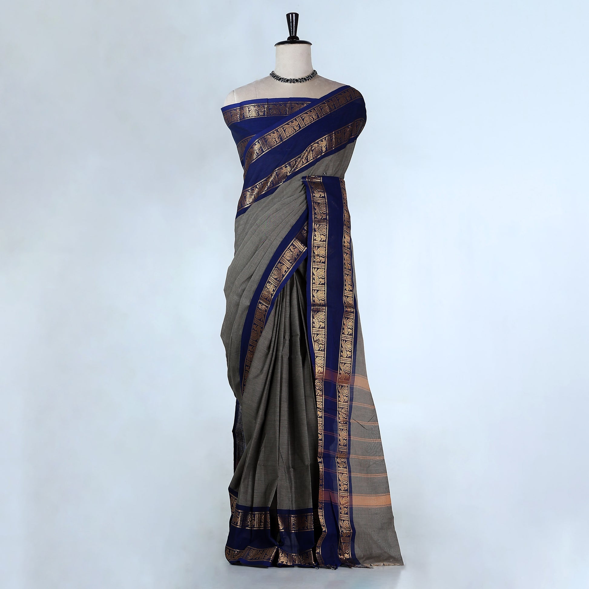 Grey Kanchi Cotton Saree for Women | Festive Traditional Collection | Jeyachandran -Full View
