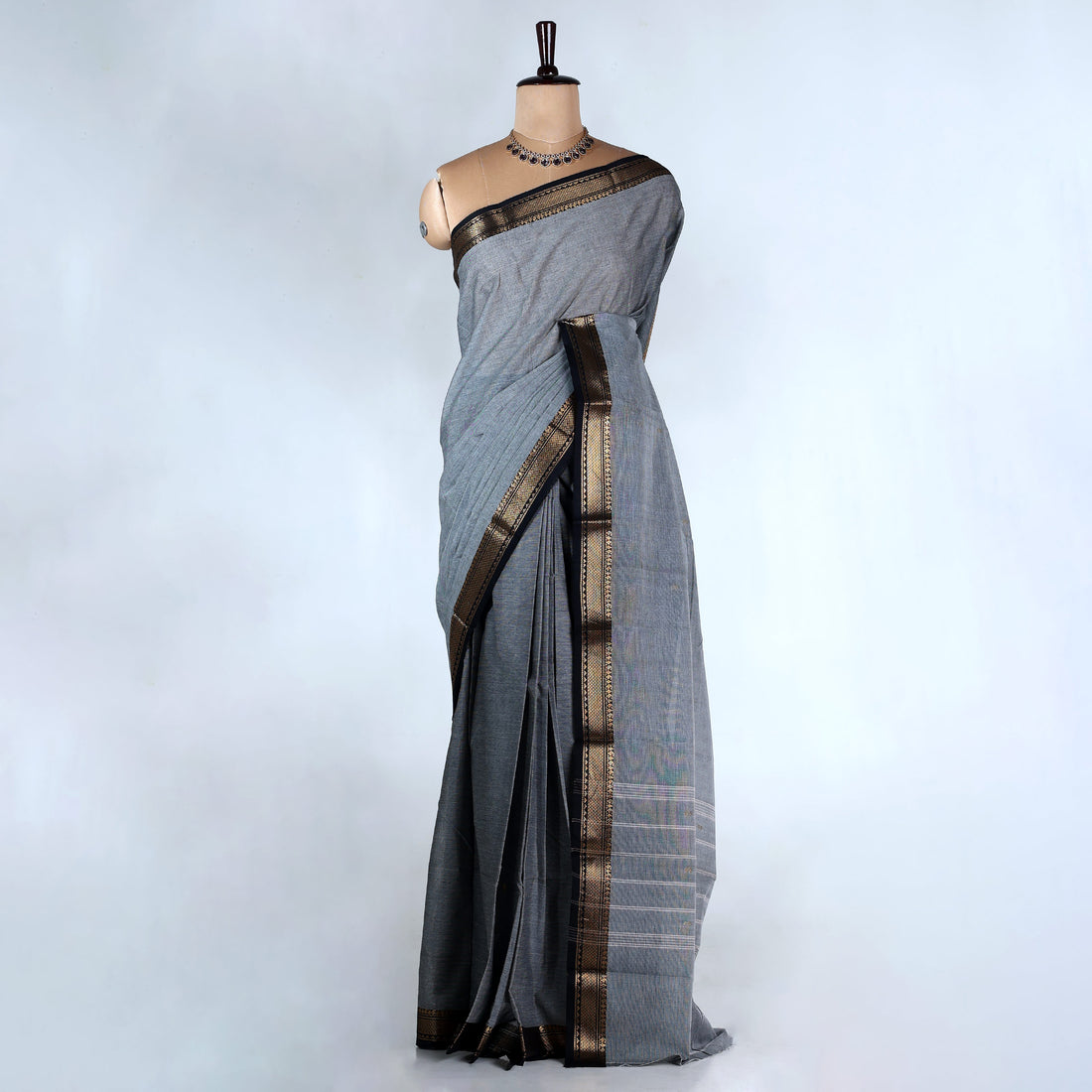 Grey Kanchi Cotton Saree for Women | Festive Traditional Collection | Jeyachandran -Full View
