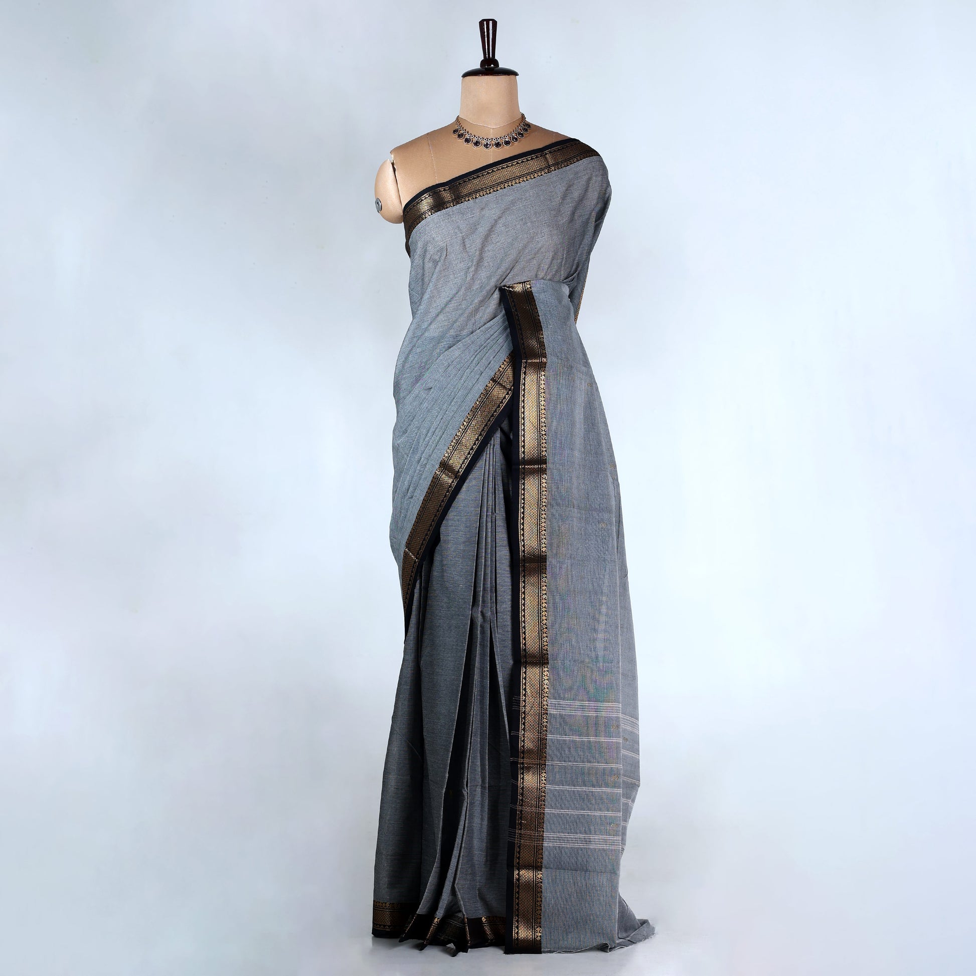 Grey Kanchi Cotton Saree for Women | Festive Traditional Collection | Jeyachandran -Full View
