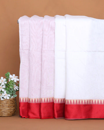 Khadi Cotton Saree for Women with Solid Body Traditional Temple & Contrast Border – White