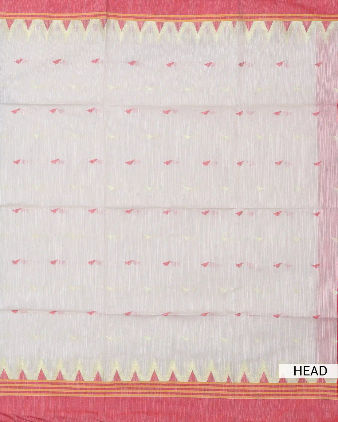 Khadi Cotton Saree for Women with Delicate Geometric Motifs Striped & Temple Border - Off White
