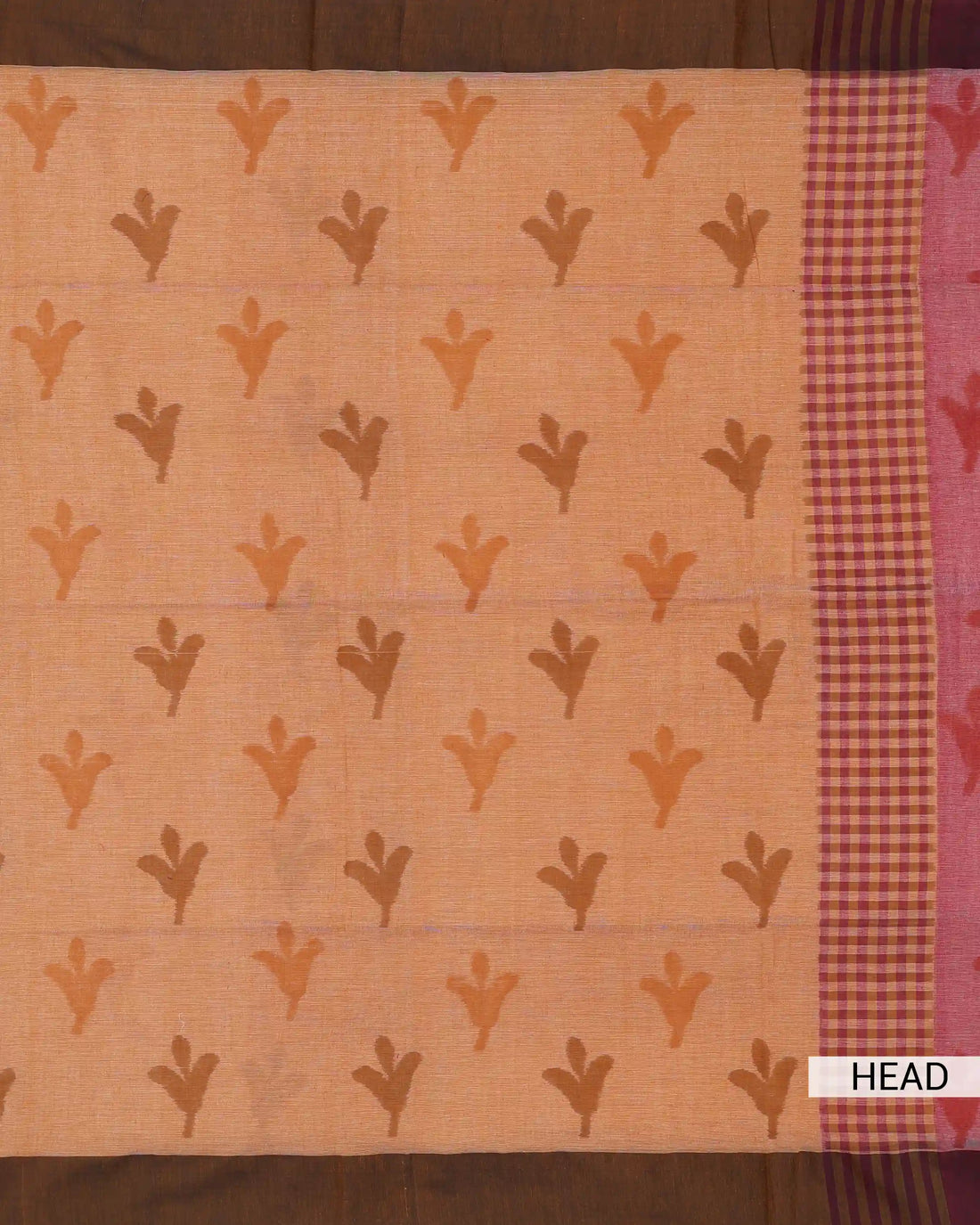 Khadi Cotton Saree for Women with Floral Motifs and Contrast Border - Rust Orange