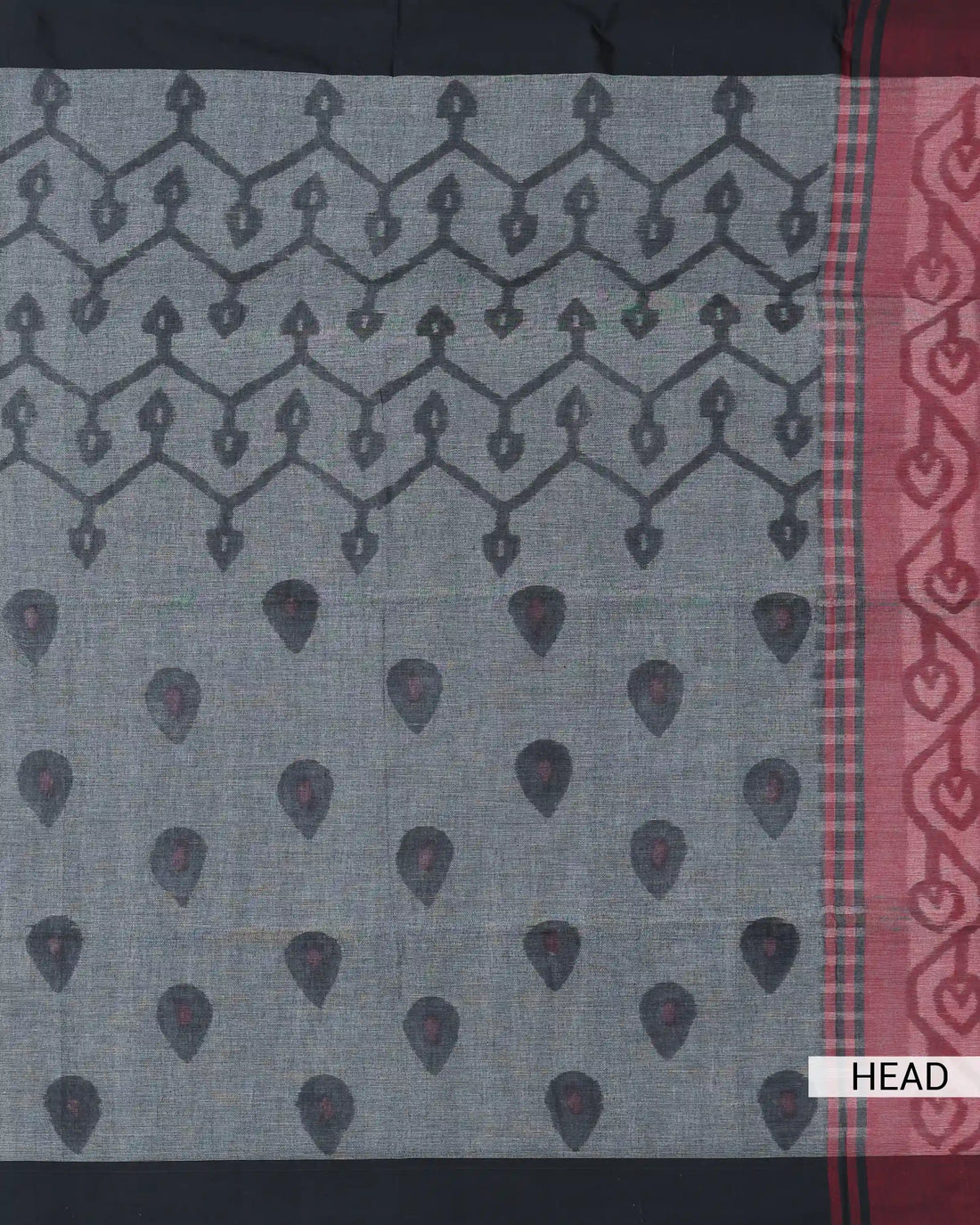 Khadi Cotton Saree for Women with Traditional Paisley Motifs and Contrast Woven Border - Dark Grey