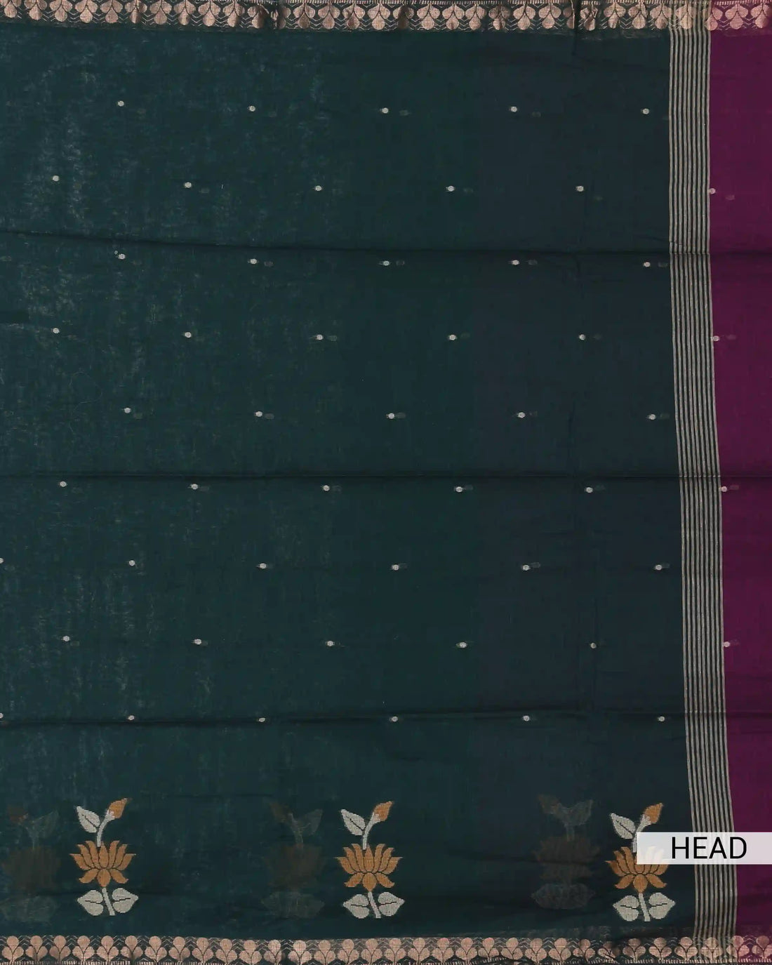 Khadi Cotton Saree for Women with Floral Border and Woven Floral Motifs - Dark Green