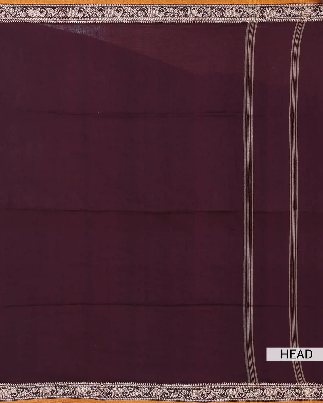 Khadi Cotton Saree for Women with Solid Body and Intricate Elephant & Floral Woven Border - Dark Maroon