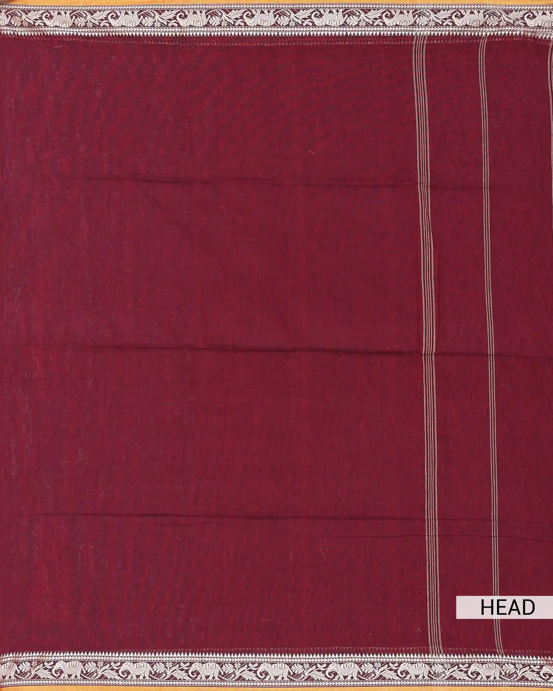 Khadi Cotton Saree for Women with Solid Body and Intricate Elephant & Floral Woven Border - Maroon