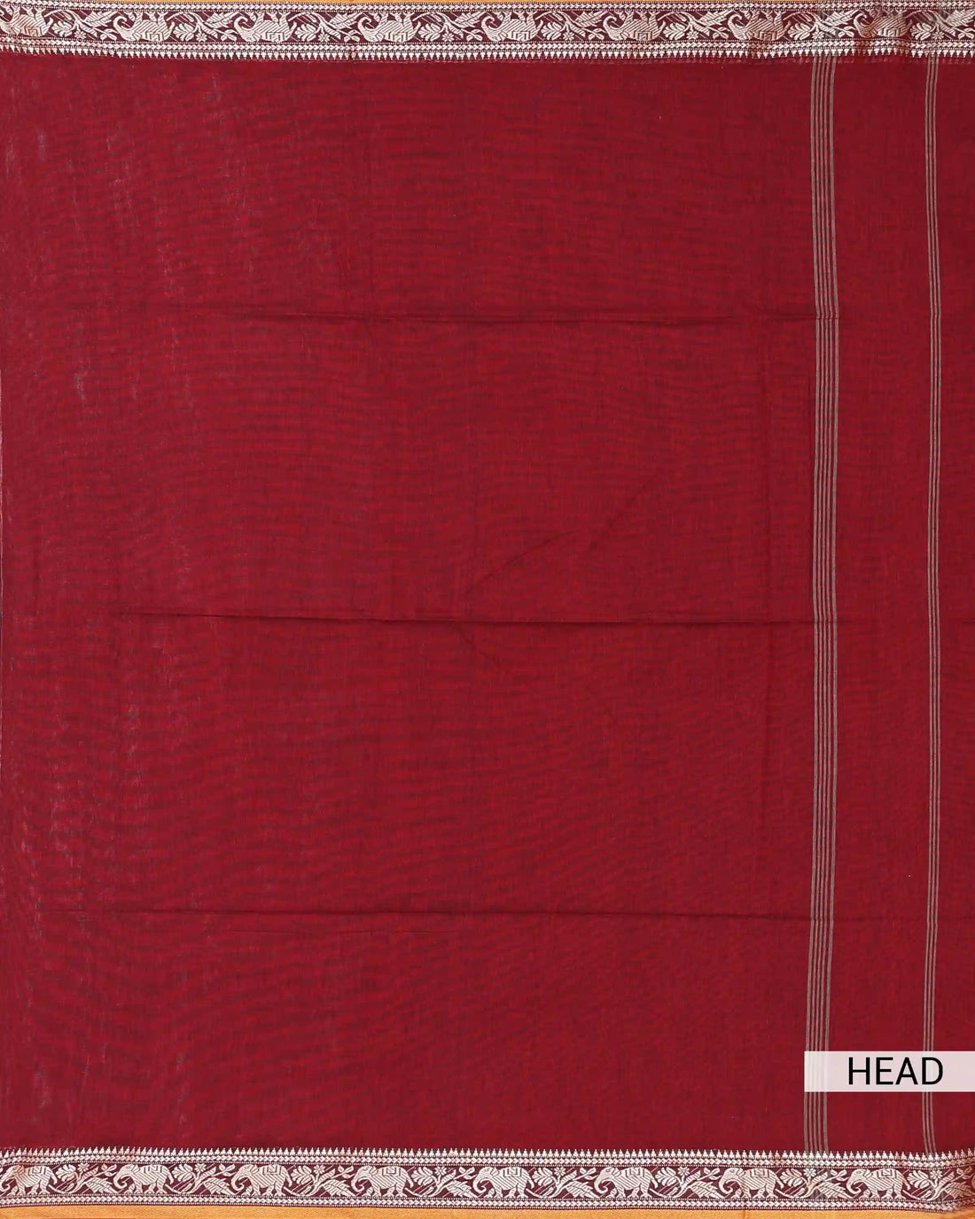Khadi Cotton Saree for Women with Solid Body and Intricate Elephant & Floral Woven Border - Red