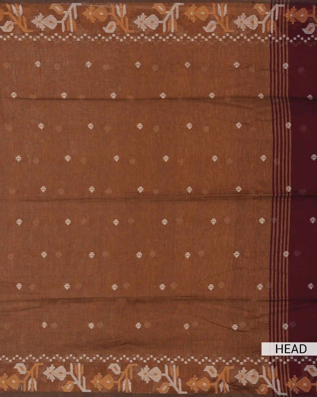 Khadi Cotton Saree for Women with Traditional Floral Motif Border and Floral Woven Butta - Brown