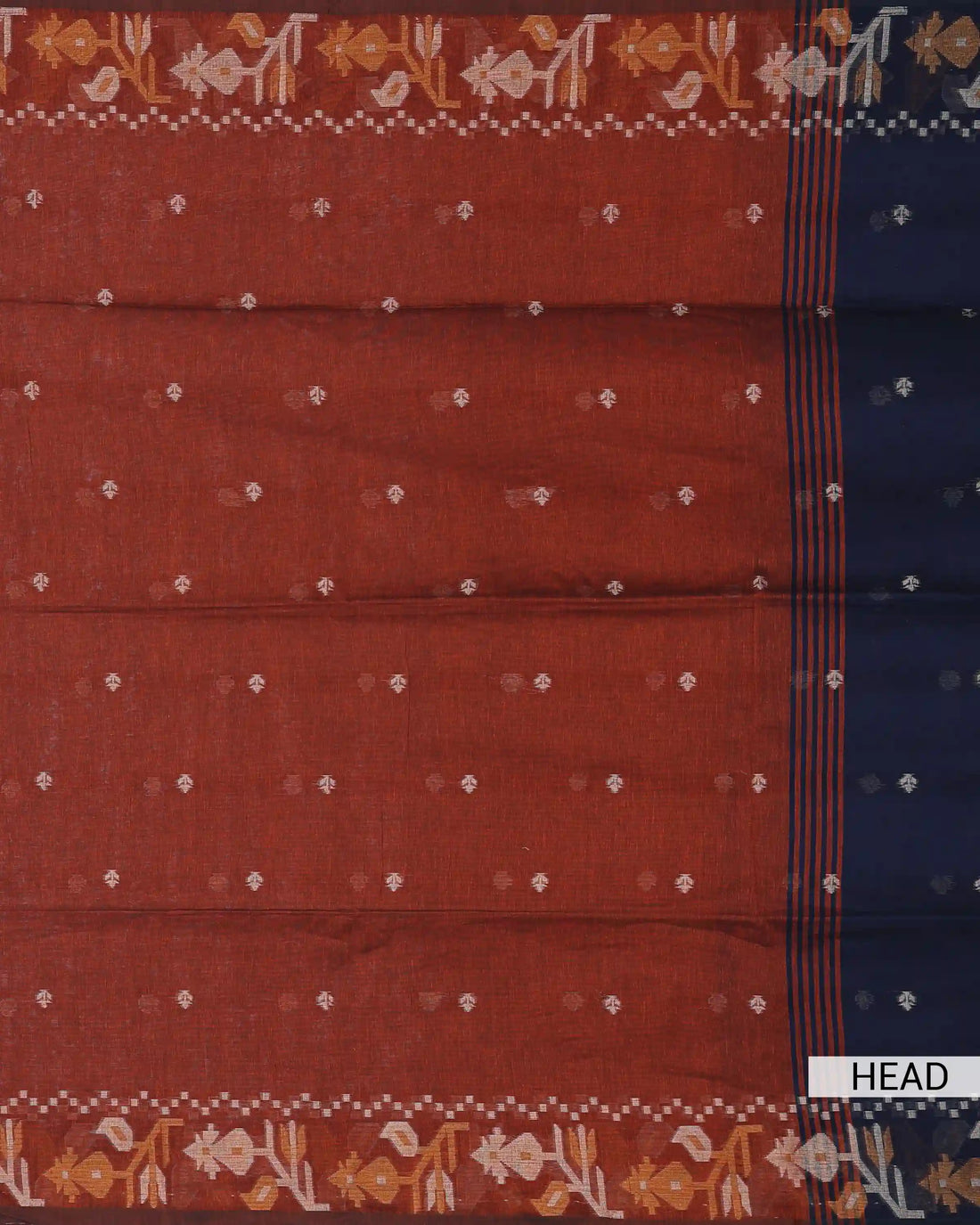 Khadi Cotton Saree for Women with Traditional Floral Motif Border and Floral Woven Butta - Rust Red