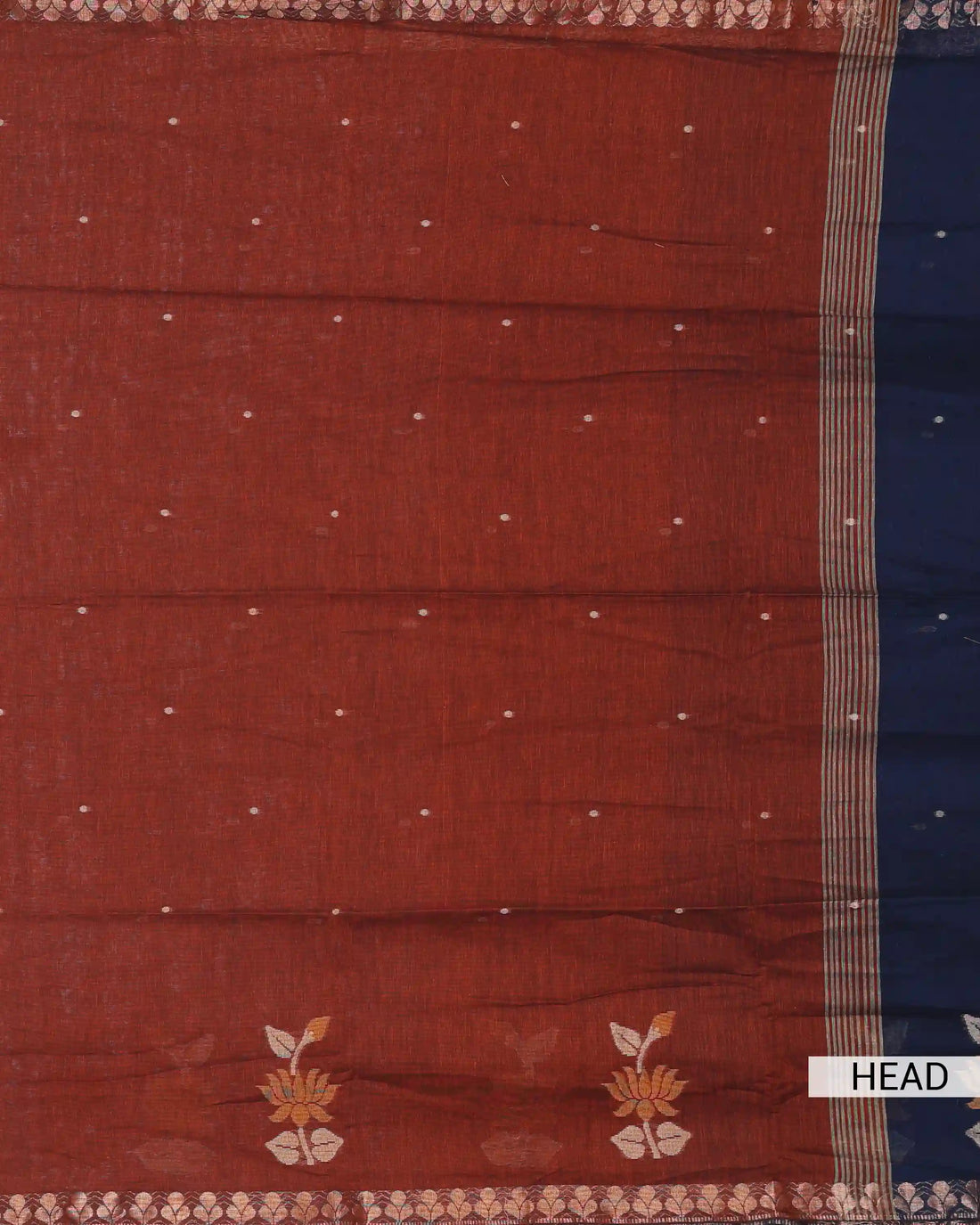 Khadi Cotton Saree for Women with Floral Border and Woven Floral Motifs - Rust Red