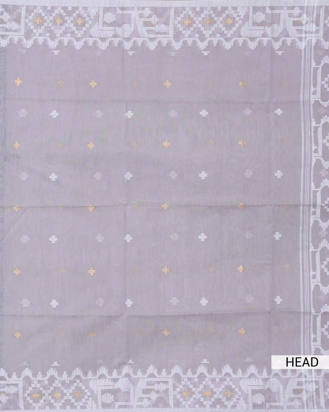 Light Lavender Khadi Cotton Jamdhani Saree with White Floral Geometric Butta Motifs and Traditional Woven Border