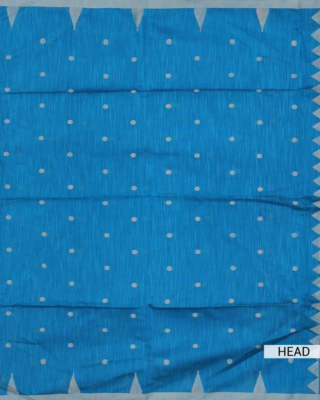Bright Blue Khadi Cotton Saree with Silver Dotted Butta Motifs and Traditional Silver Temple Border
