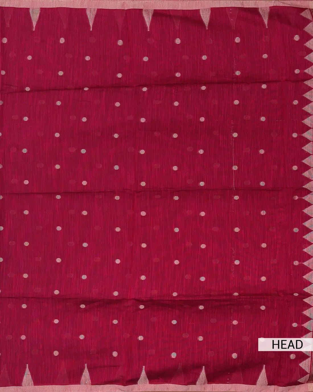 Rani Pink Khadi Cotton Saree with Silver Dotted Butta Motifs and Soft Pink Temple Woven Border