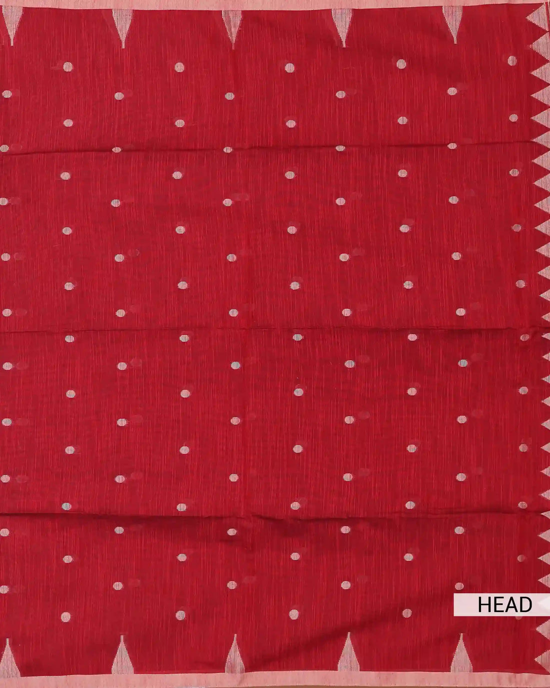 Red Khadi Cotton Saree with Silver Dotted Butta Motifs and Traditional Pink Temple Woven Border