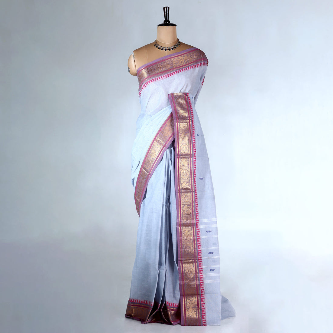 Light Blue Kanchi Cotton Saree for Women | Festive Traditional Collection | Jeyachandran -Full View
