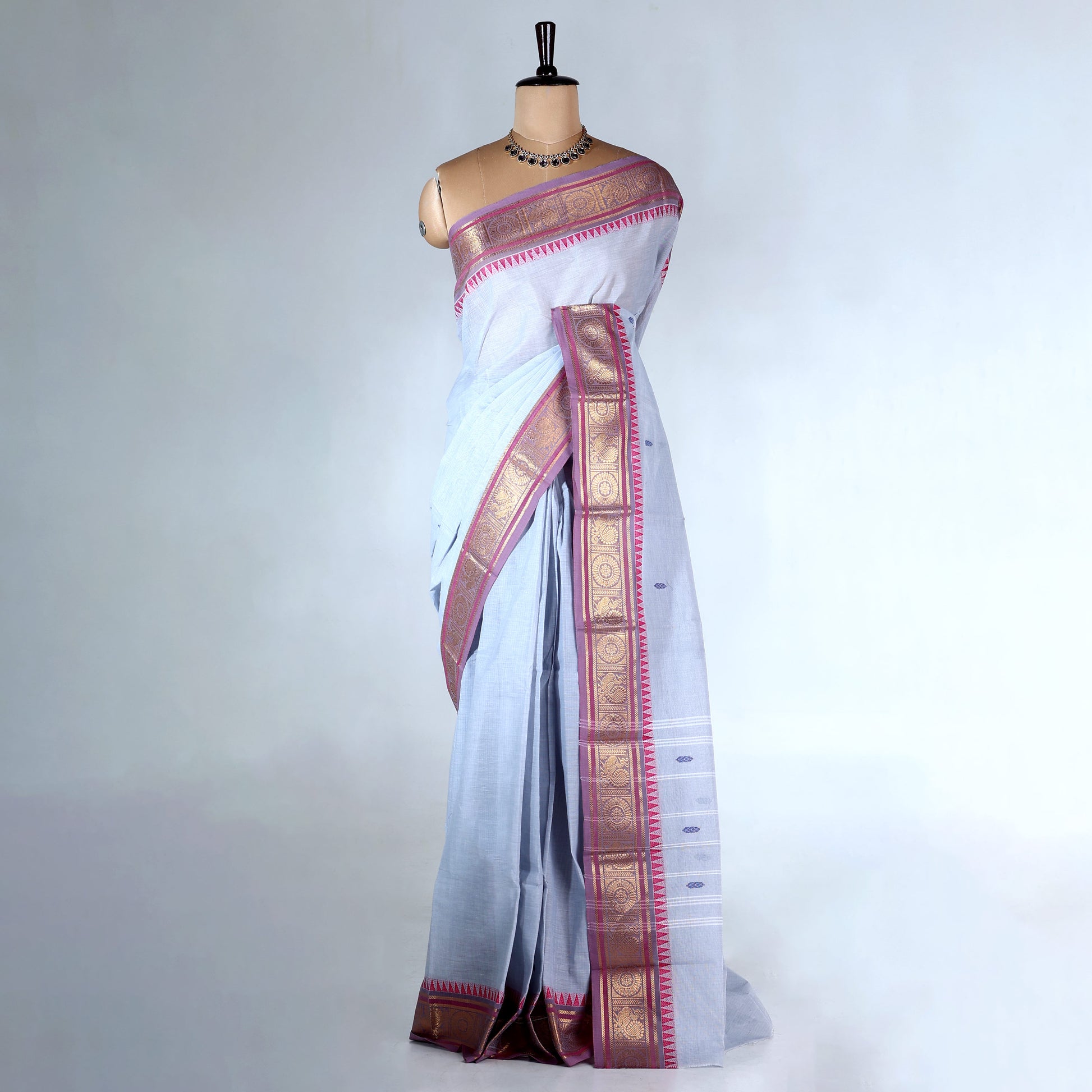 Light Blue Kanchi Cotton Saree for Women | Festive Traditional Collection | Jeyachandran -Full View
