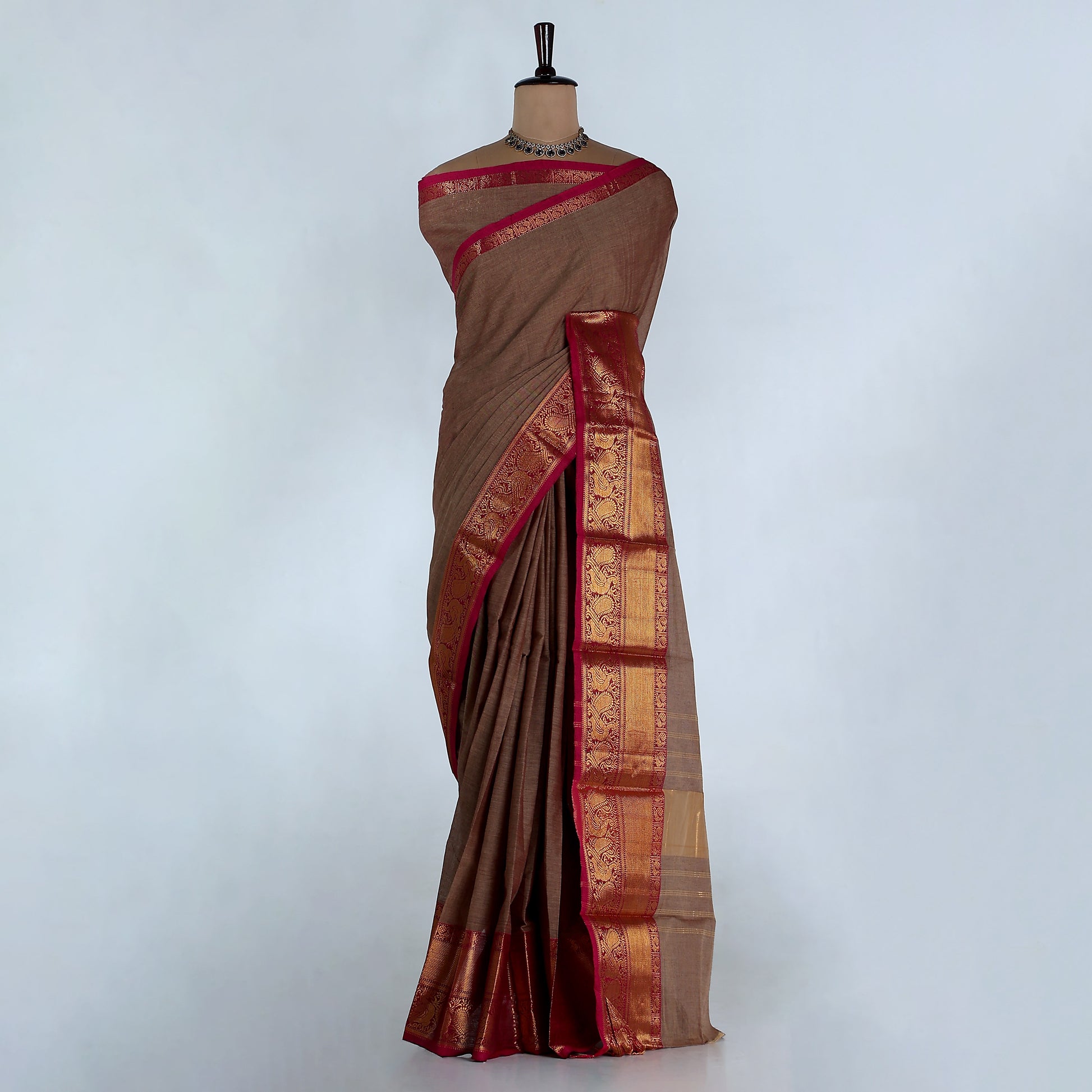 Light Brown Kanchi Cotton Saree for Women | Festive Traditional Collection | Jeyachandran -Full View
