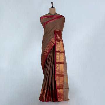 Light Brown Kanchi Cotton Saree for Women | Festive Traditional Collection | Jeyachandran -Full View
