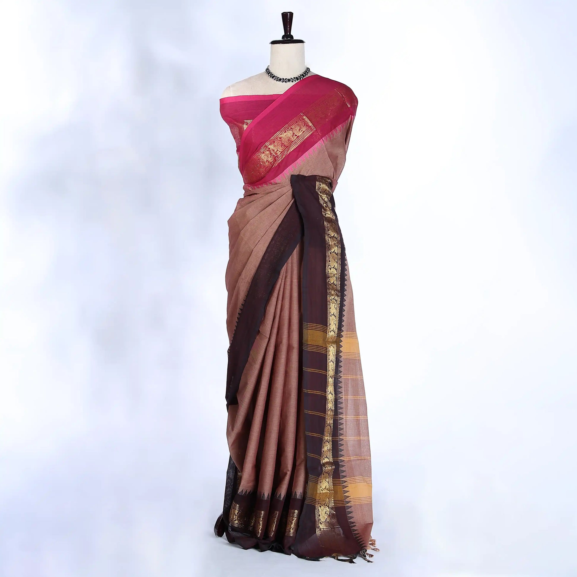Brown Chettinad Cotton Sarees for Women | Office Wear Daily Wear & Special Occasion | Jeyachandran - Full View