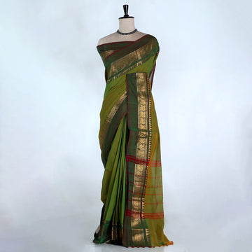 Light Green Kanchi Cotton Saree for Women | Festive Traditional Collection | Jeyachandran -Full View
