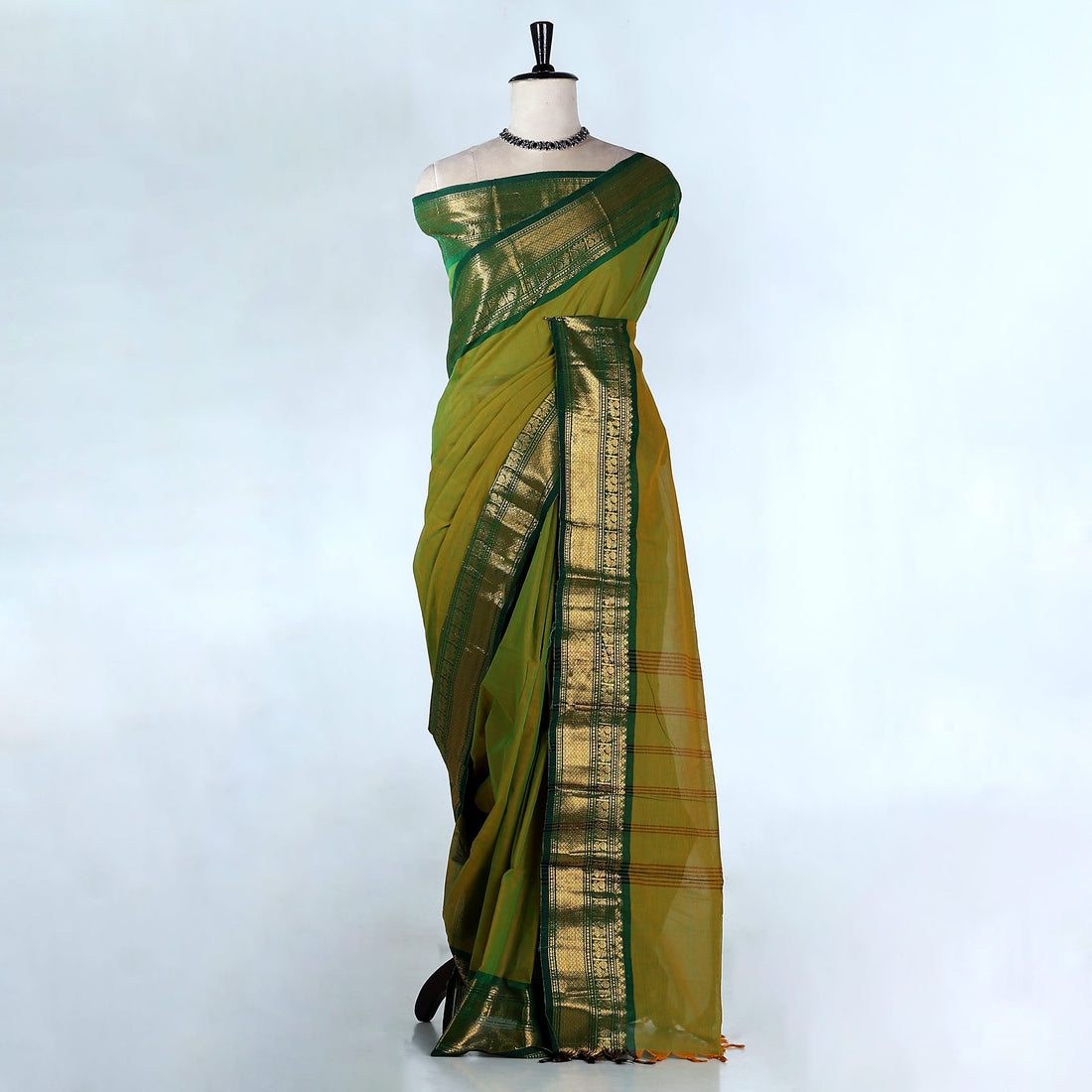 Light Green Kanchi Cotton Saree for Women | Festive Traditional Collection | Jeyachandran -Full View
