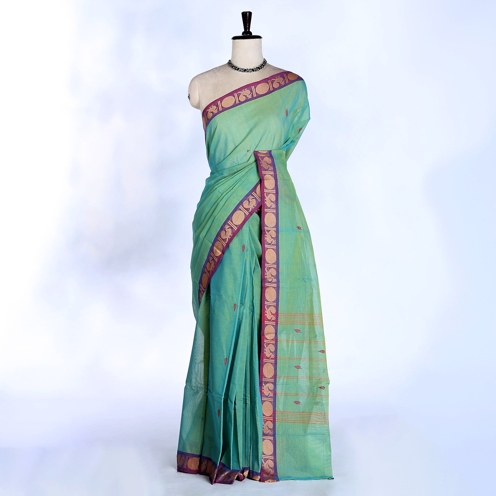 Light Green Kanchi Cotton Saree for Women | Festive Traditional Collection | Jeyachandran -Full View
