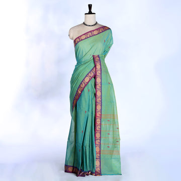 Light Green Kanchi Cotton Saree for Women | Festive Traditional Collection | Jeyachandran -Full View
