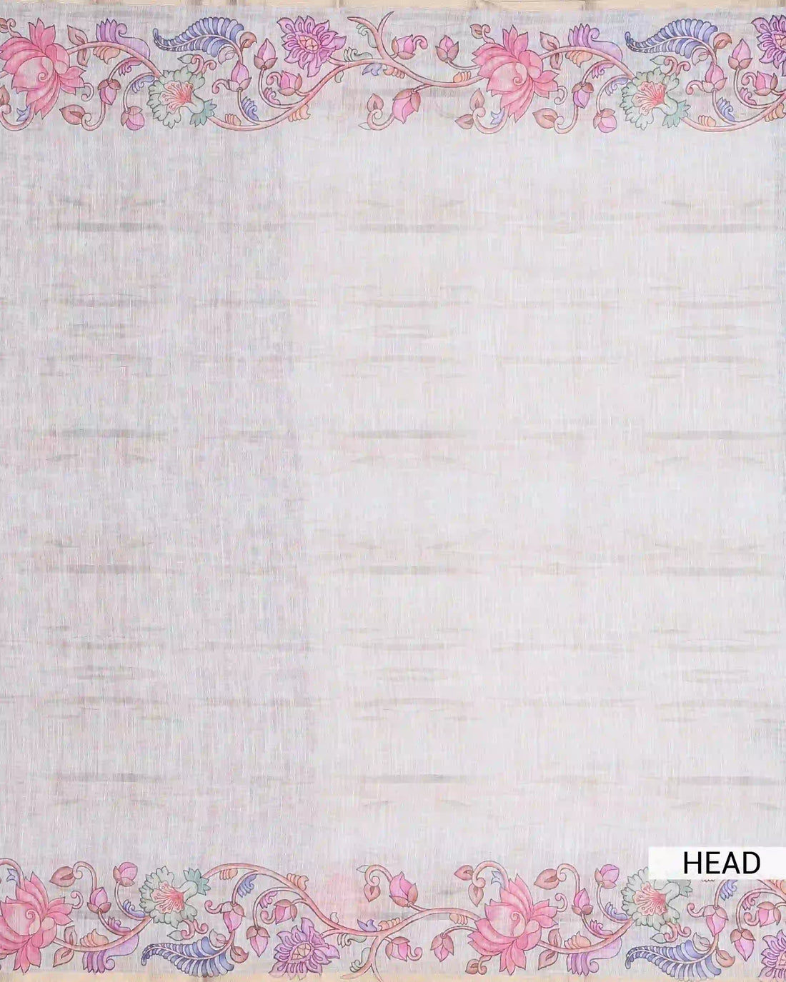 Linen Cotton Saree for Women with Intricate Floral Motifs and Contrast Border -  Light Beige