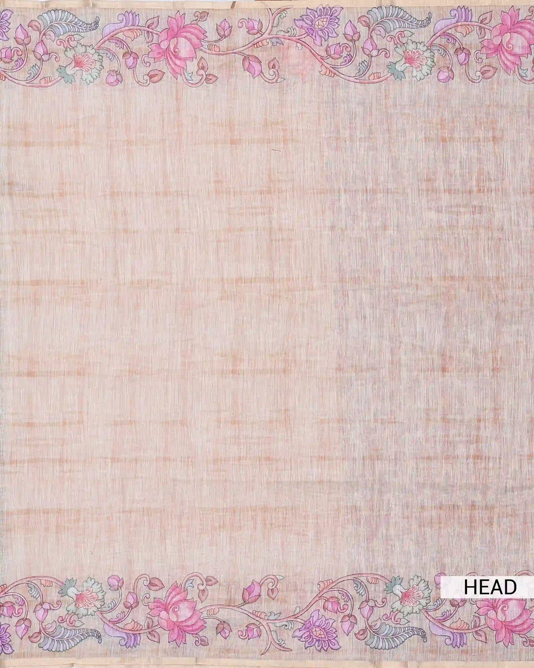 Linen Cotton Saree for Women with Intricate Floral Motifs and Contrast Border -  Light Peach