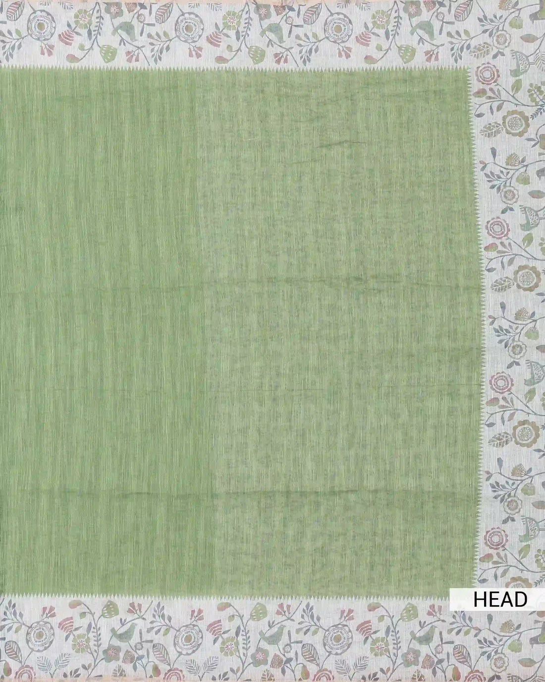 Linen Cotton Saree For Women with Floral Printed Border and Solid Body Design - Green