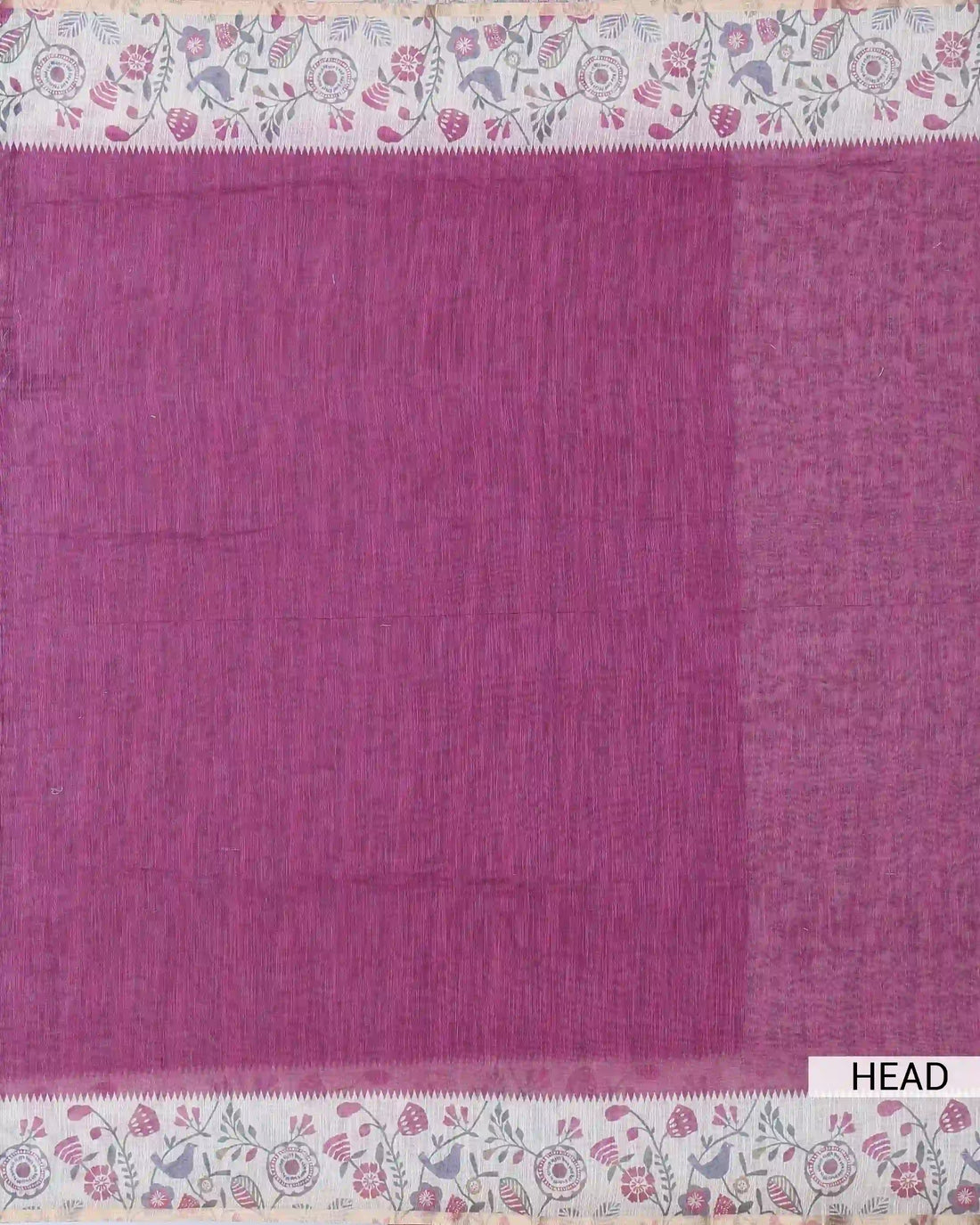 Linen Cotton Saree For Women with Floral Printed Border and Solid Body Design - Dark Onion Pink