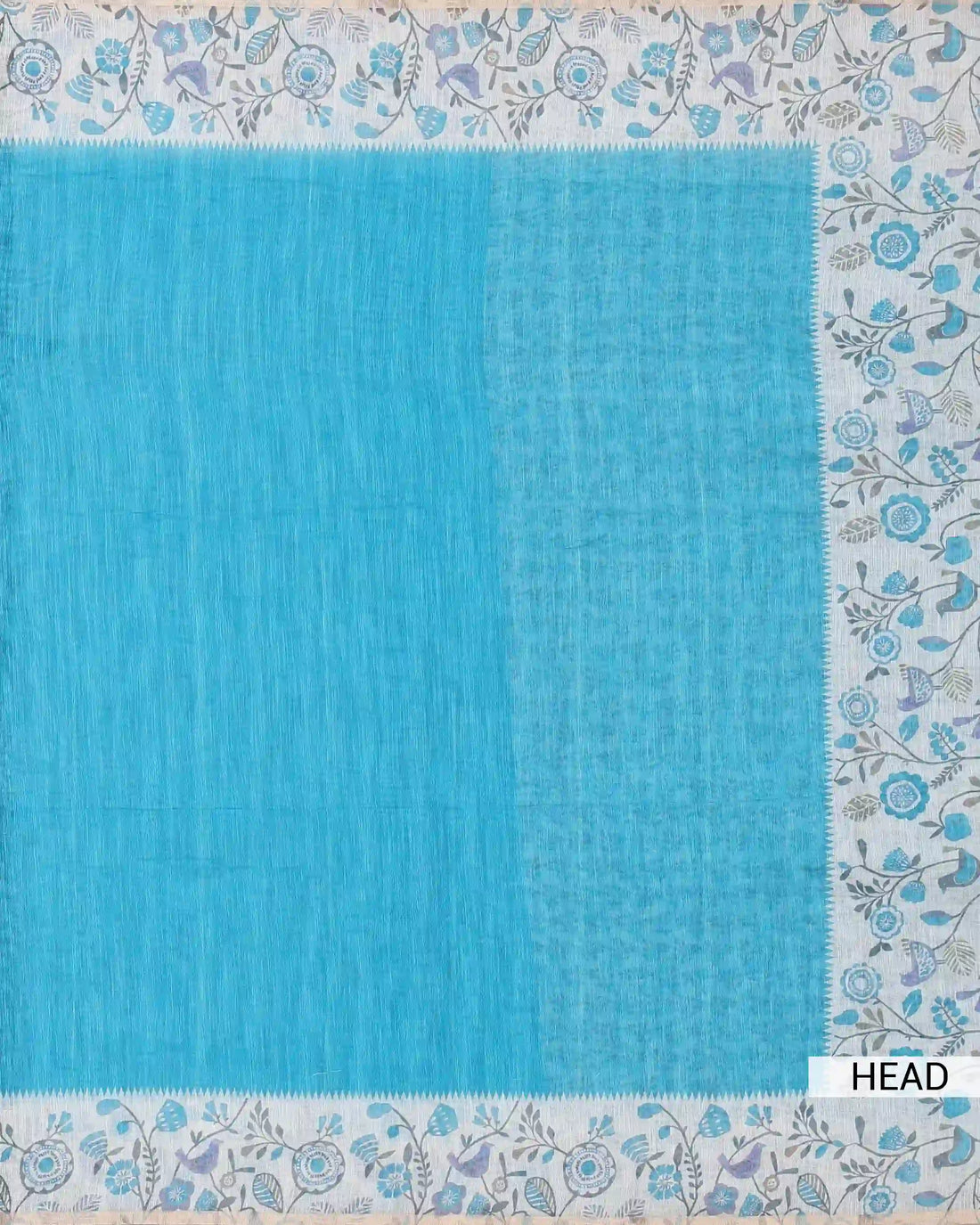 Linen Cotton Saree For Women with Floral Printed Border and Solid Body Design - Blue