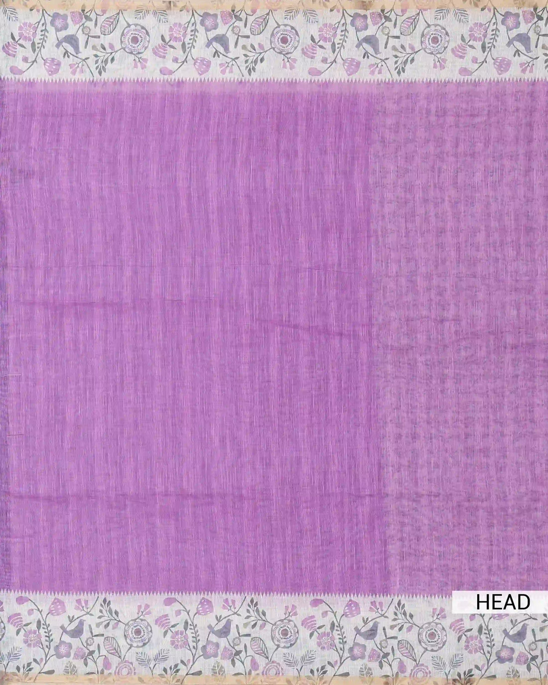 Linen Cotton Saree For Women with Floral Printed Border and Solid Body Design - Purple