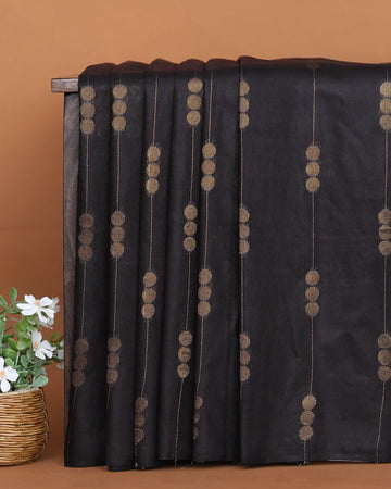 Semi Silk Saree for Women with Elegant Vertical Striped Patterns and Borderless Design – Black