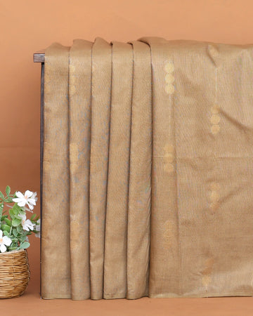 Semi Silk Saree for Women with Elegant Vertical Striped Patterns and Borderless Design – Golden Beige