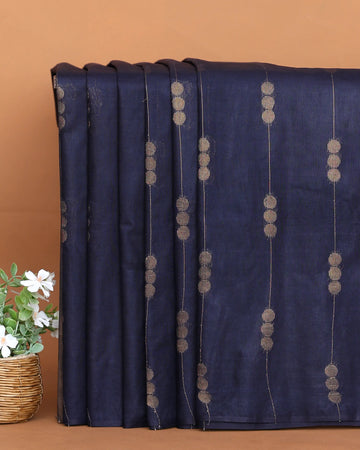 Semi Silk Saree for Women with Elegant Vertical Striped Patterns and Borderless Design – Navy Blue