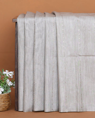Semi Silk Saree for Women with Elegant Sequin Embellishments and Delicate Vertical Striped Pattern - Light Grey