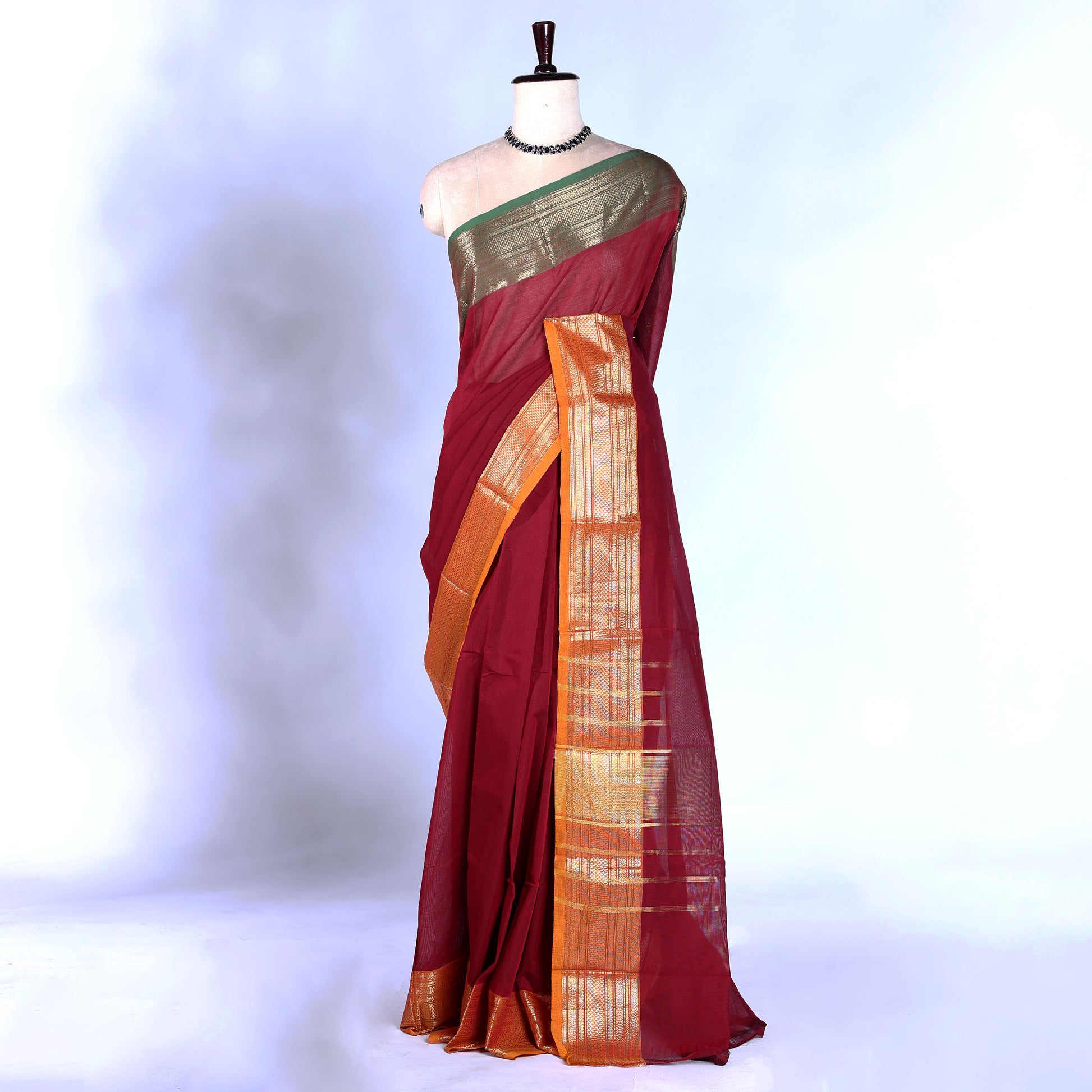 Maroon Kanchi Cotton Saree for Women | Festive Traditional Collection | Jeyachandran -Full View

