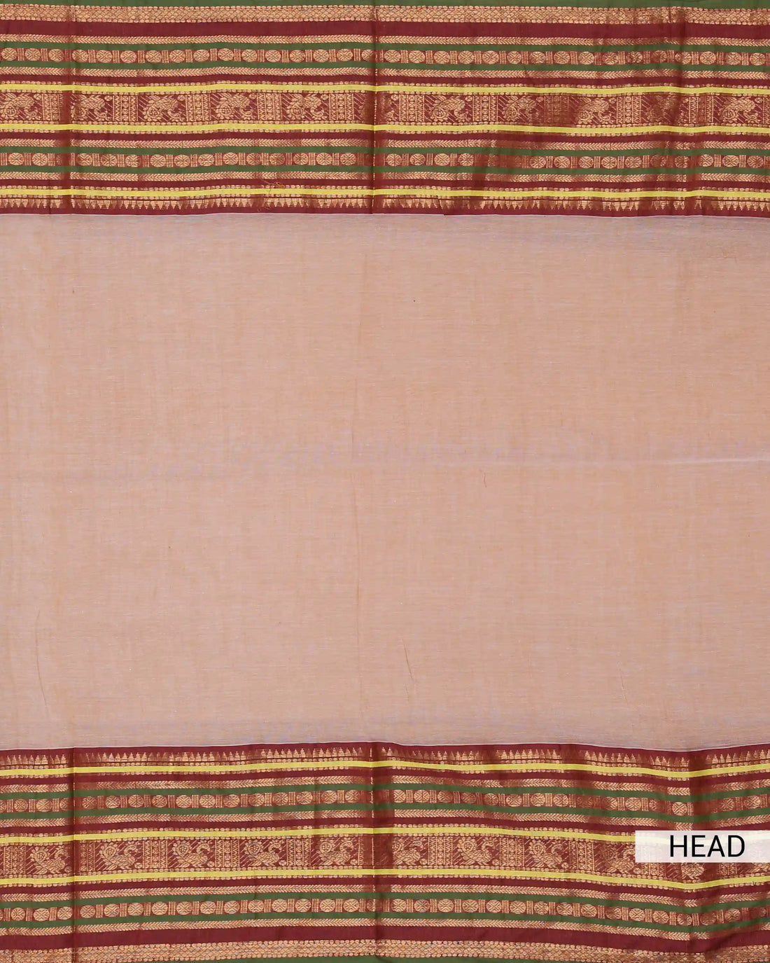 Mul Mul Cotton Saree for Women with Peacock and Temple Motif Striped Woven Zari Border and Tassel Pallu - Peach