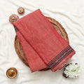 Narayanpet Cotton Saree with Elephant & Peacock Zari Woven Border light red Front Folded Top View