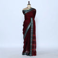 Narayanpet Cotton saree with deep purple body and silver zari woven border, front drape view